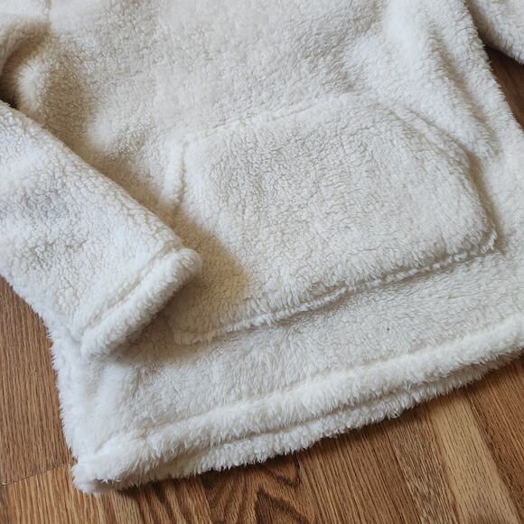 Cat & Jack Fleece Sleepwear Girls Size Medium Cream Hooded Pullover Pocket - Picture 4 of 8
